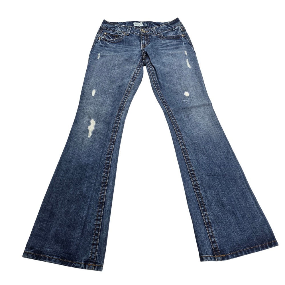 Aeropostale Hailey Skinny Flare Jeans Womens 5/6 Long Blue Distressed Low Rise